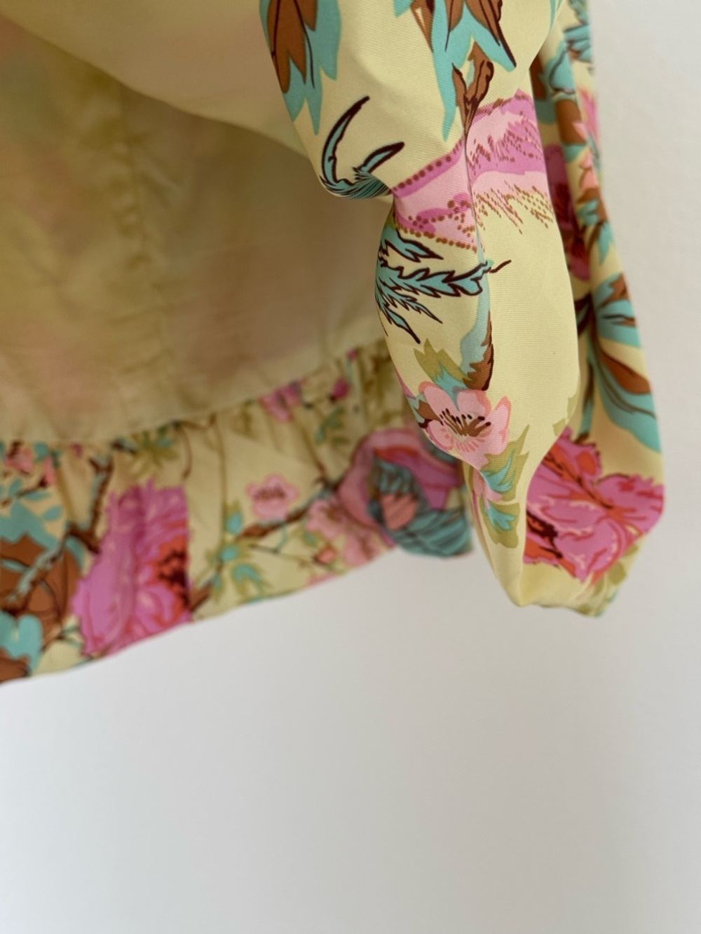 Plenty Strapless Silk Dress Floral Bird Print Yellow Pink Womens 4 Mini - Picture 6 of 14